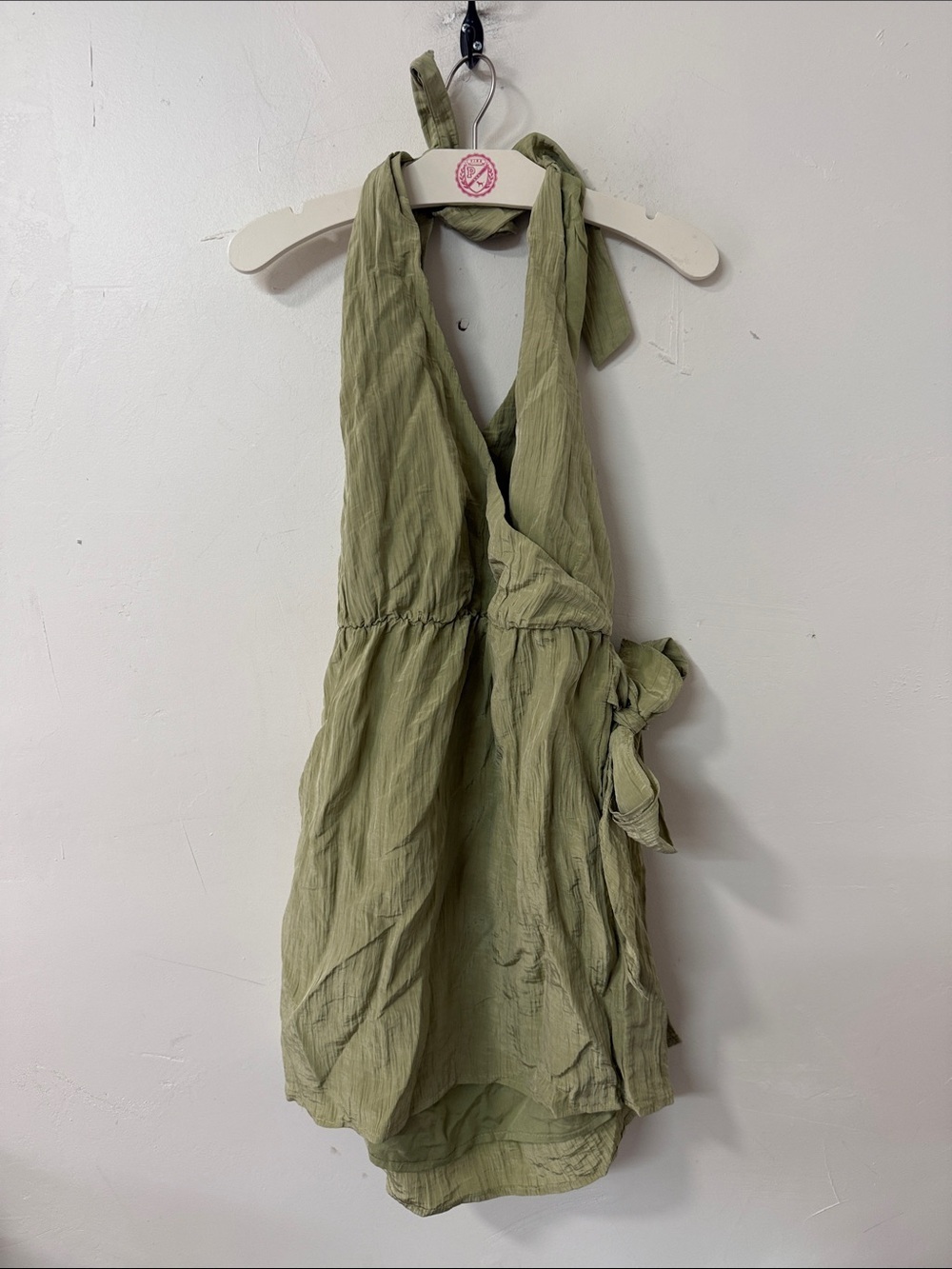 Vici Olive Green Halter Tie-Waist Mini Dress